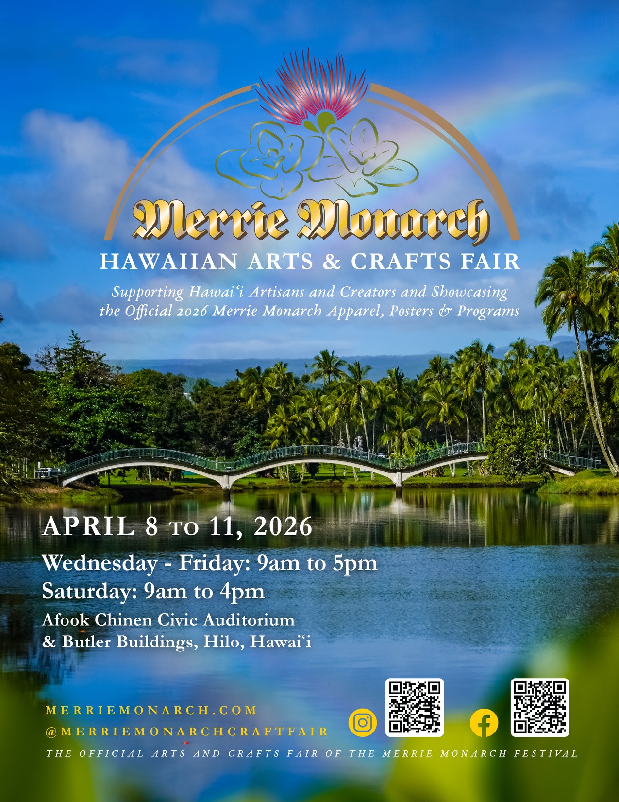 2024 Craft Fair 4/3-4/5 at 9am to 5pm and 4/6 at 9am-4pm with free admission at Afook Chinen Civic Auditorium & Butler Buildings